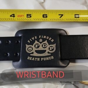 NWOT 5FDP Five Finger Death Punch Black Leather ? Adjustable Wristband Bracelet